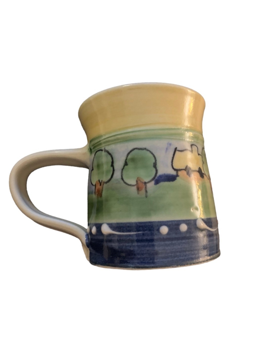 Handmade Landscape Mug One Size Green Blue Yellow
